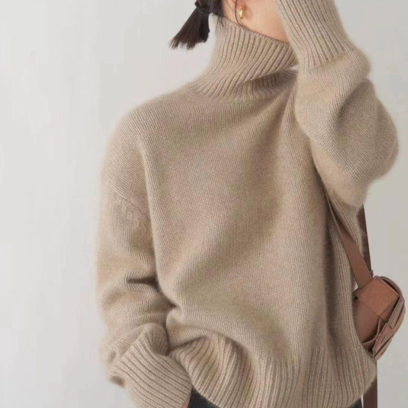 European And American Cross-border Autumn And Winter Thick Turtleneck Women's Loose All-match Knitted Pullover Sweater Lazy Style Base Shirt For Women