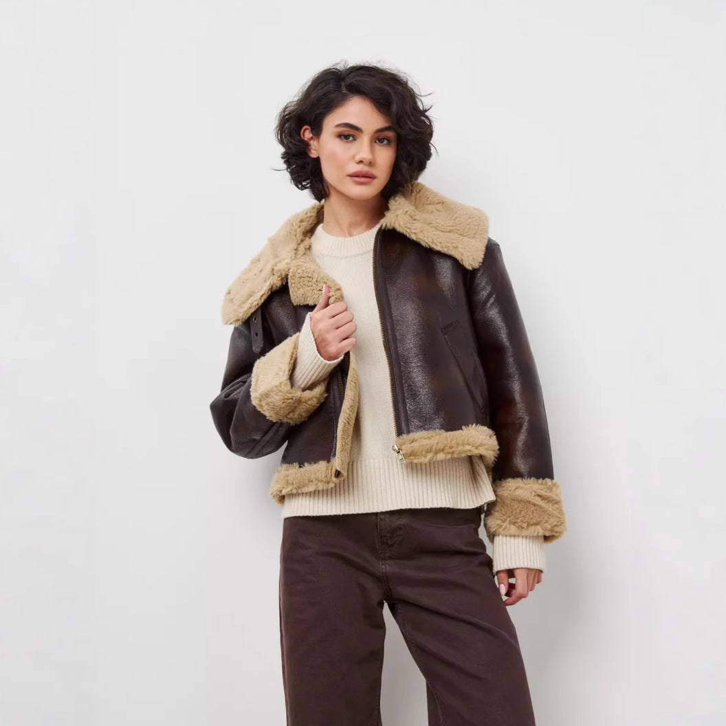 Fur Integrated Women's Jacket Lapel Short Autumn And Winter Wholesale Manufacturer Personalized Street Style Fur Integrated