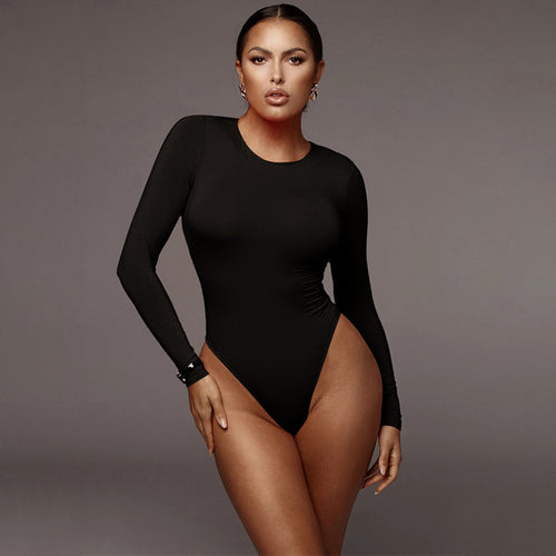 European Station Cross-border European And American Foreign Trade Autumn And Winter New Women's Tight Top Bottoming Round Neck Long Sleeve Jumpsuit 2024