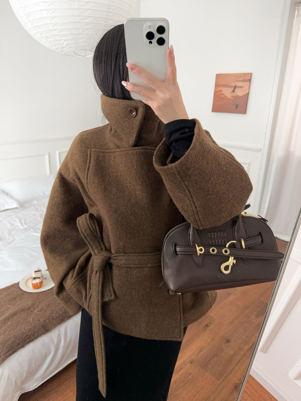 Manteau Court en Laine Style Old Money avec Col Revers