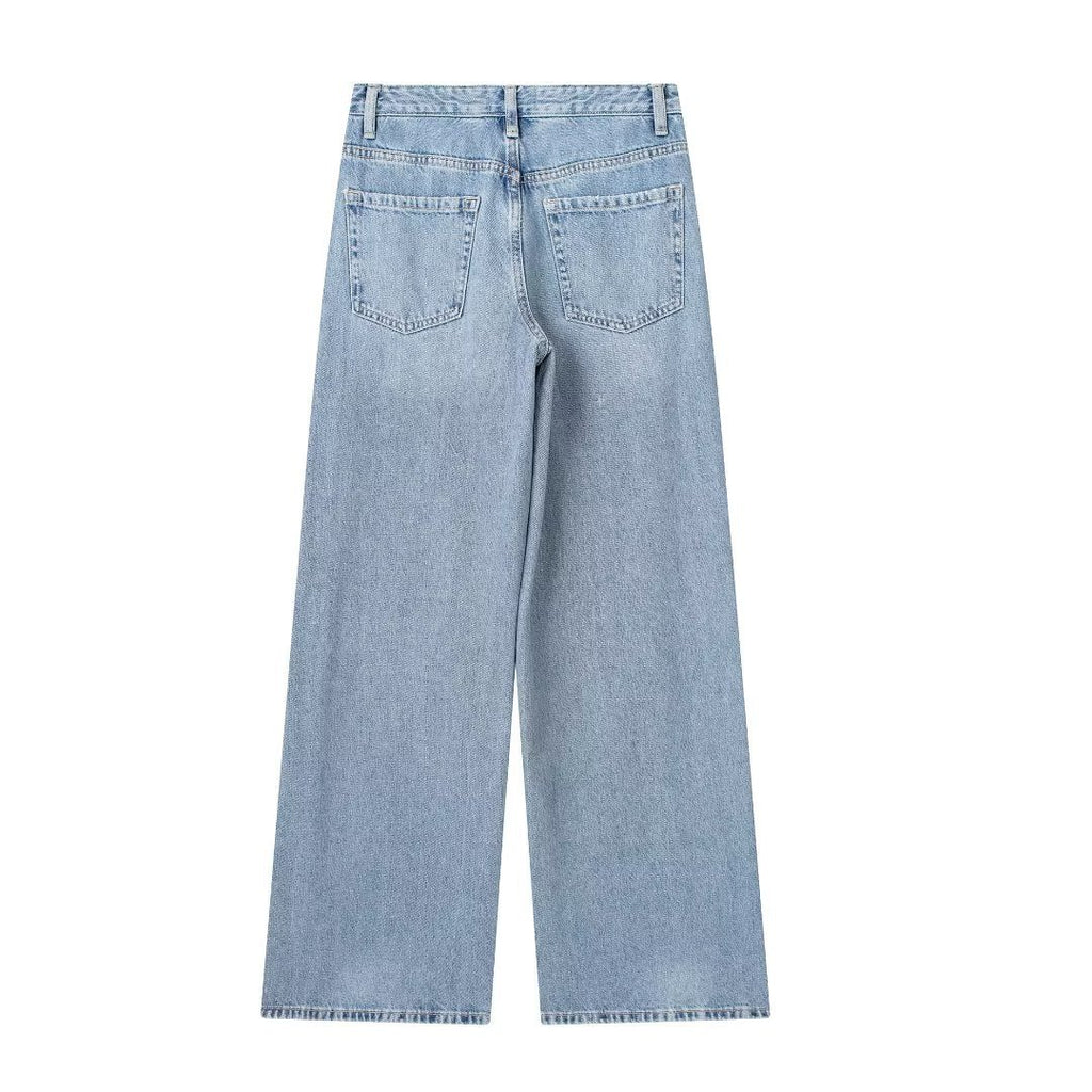 ZR Foreign Trade Wholesale European And American Style Women's Clothing French Versatile Wide Leg Mid Waist Long Jeans 8727 220 406