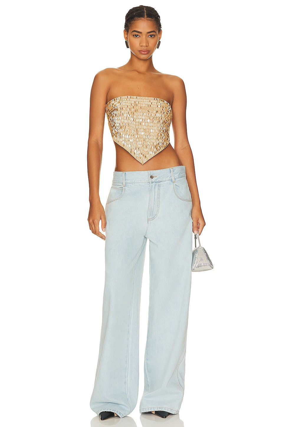 Top bustier doré à sequins