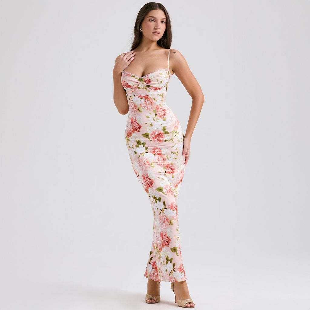 Robe longue fleurie à bretelles