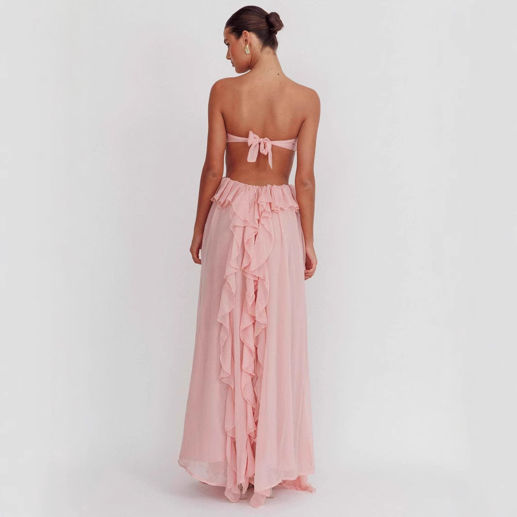 2025 Spring And Summer Cross-border Foreign Trade New Sexy Strapless Backless Ruffled Dress