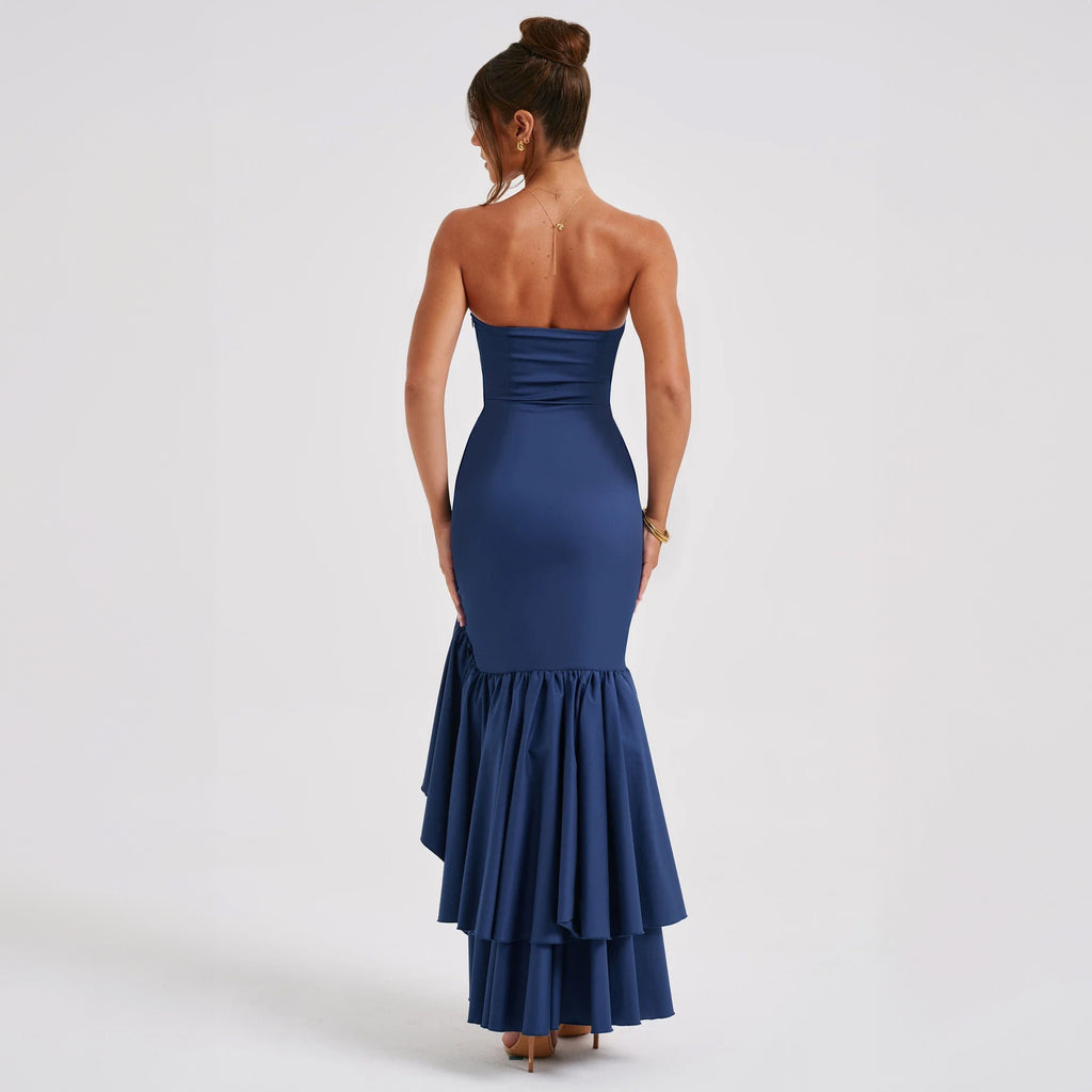Robe longue asymétrique à épaules dénudées