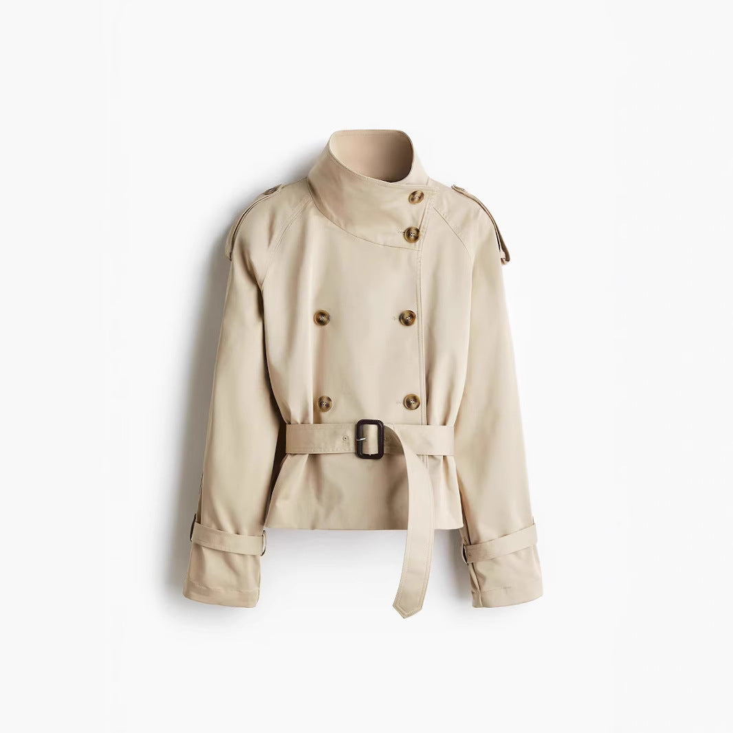 2025 Europe And The United States Cross-border AliExpress Amazon Foreign Style Double-breasted Design Waist Short Windbreaker Coat