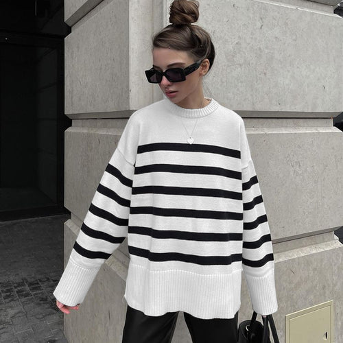 Amazon Cross-border Source AliExpress Ebay Wish European And American Loose Striped Sweater