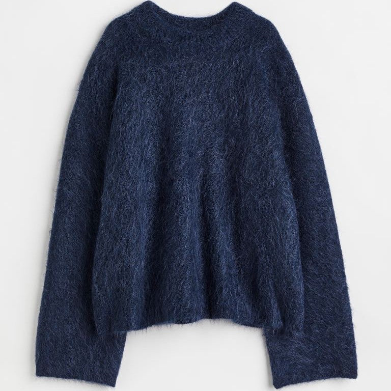 European And American Cross-border Autumn And Winter New Style Mauhair Knitted Loose Sweater Thickened Plus Size Lazy Style Women's Round Neck Pullover