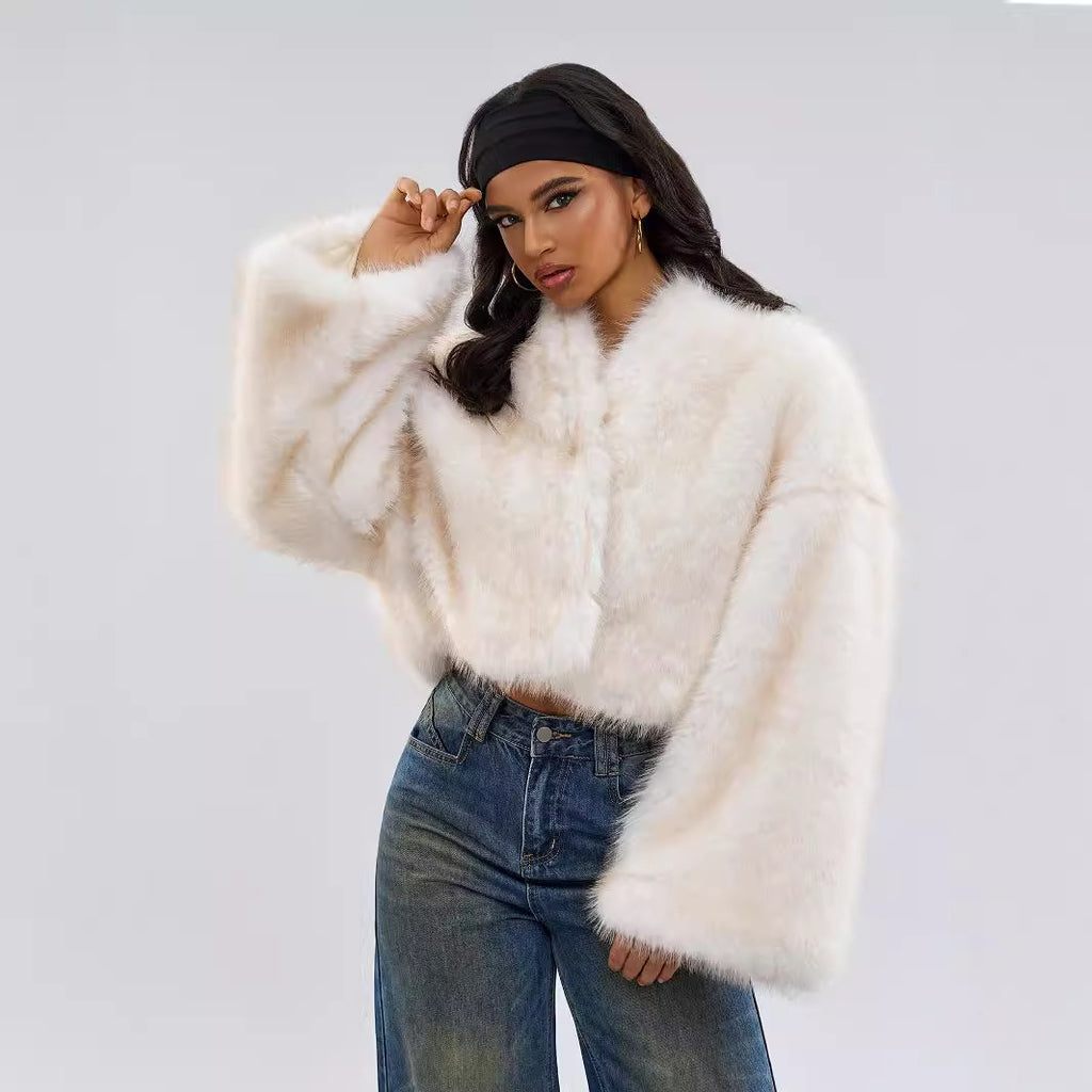 Cross-border Foreign Trade Imitation Mink Fur Short Coat Women's Retro Niche Autumn And Winter Design Sense Two-wear Plush Jacket Wholesale