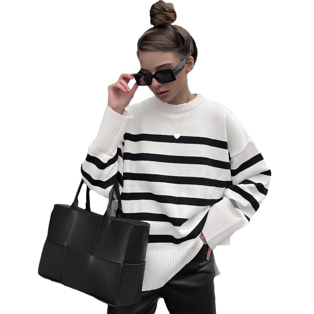 Amazon Cross-border Source AliExpress Ebay Wish European And American Loose Striped Sweater