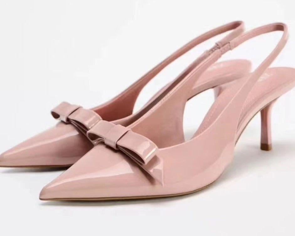 ZA2024 Bow Patent Leather Pointed High Heels Sandals New Women's Shoes Muller Shoes Commuter Business All-match Women