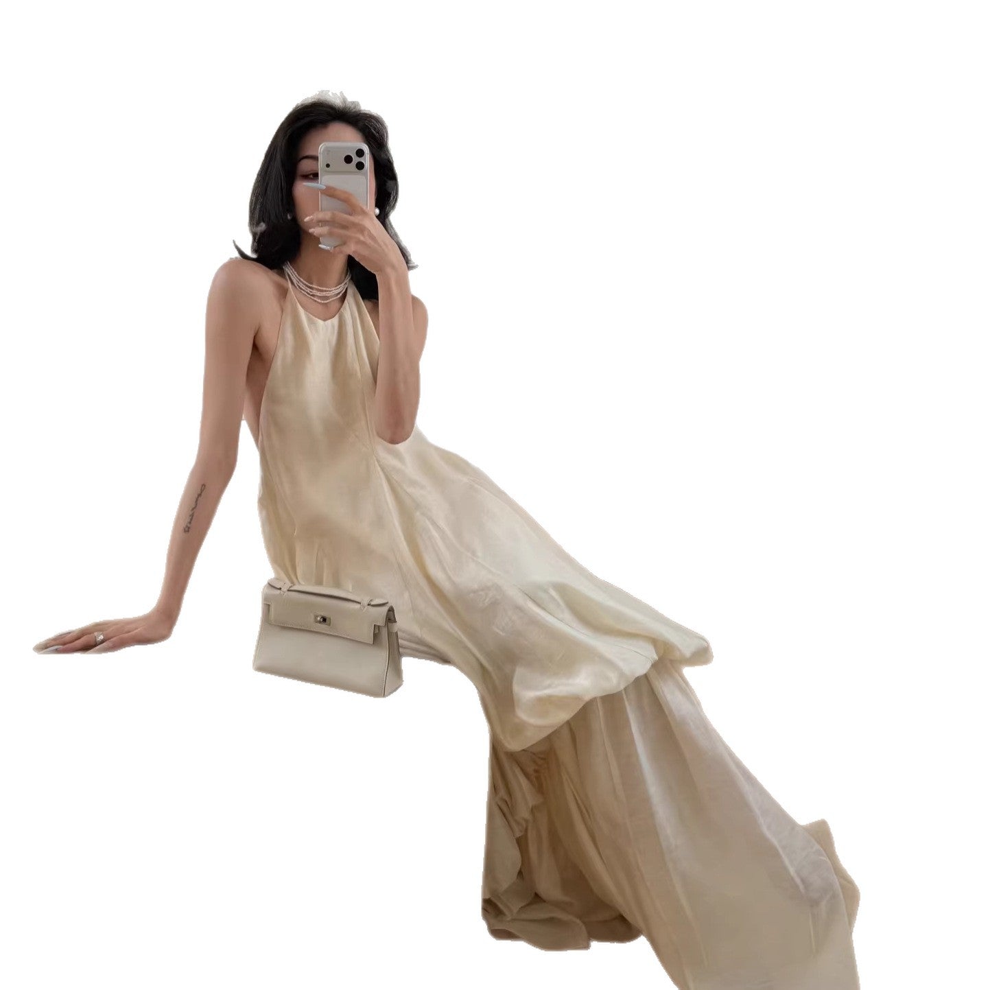 Zhao San Guan/26 Early Spring New Holiday Style Floral Bud-Style Fake Two-Piece Backless Strap Dress