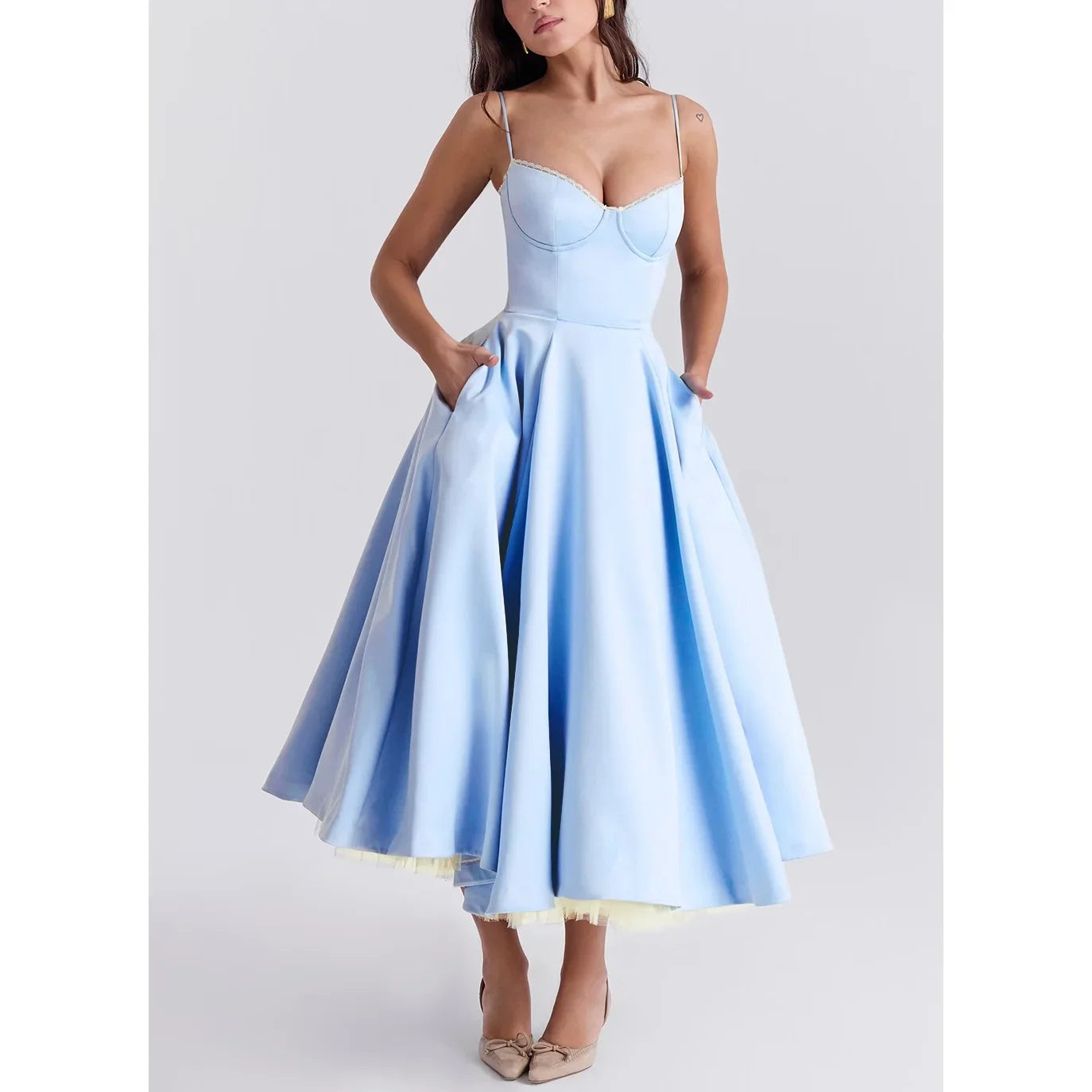 European And American Sexy Women's Cross-border Amazon New Strap V-neck Sleeveless Dress Pettiskirt Long Skirt