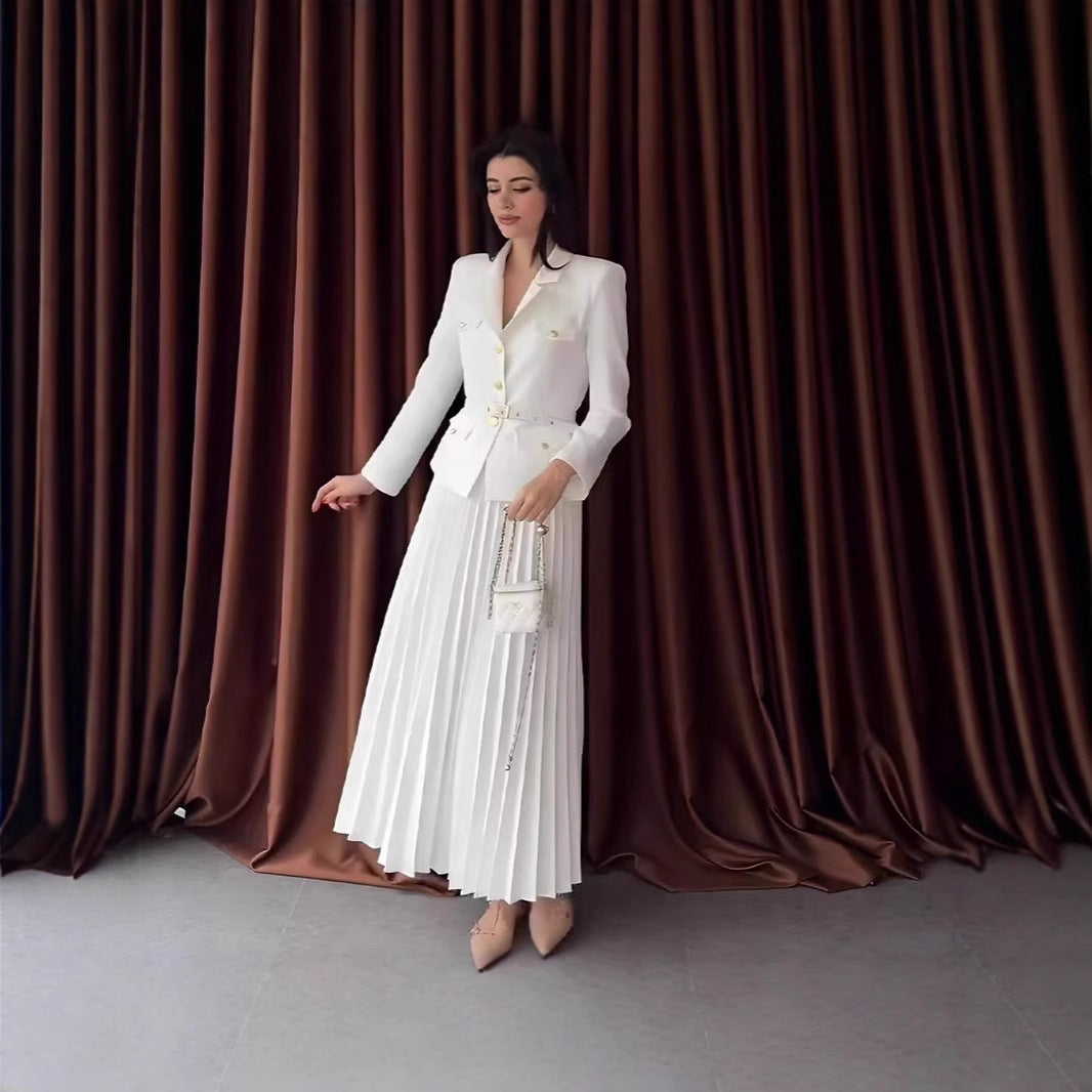 2025 Cross-border Amazon Temperament Long Skirt Suit Women Pleated Skirt