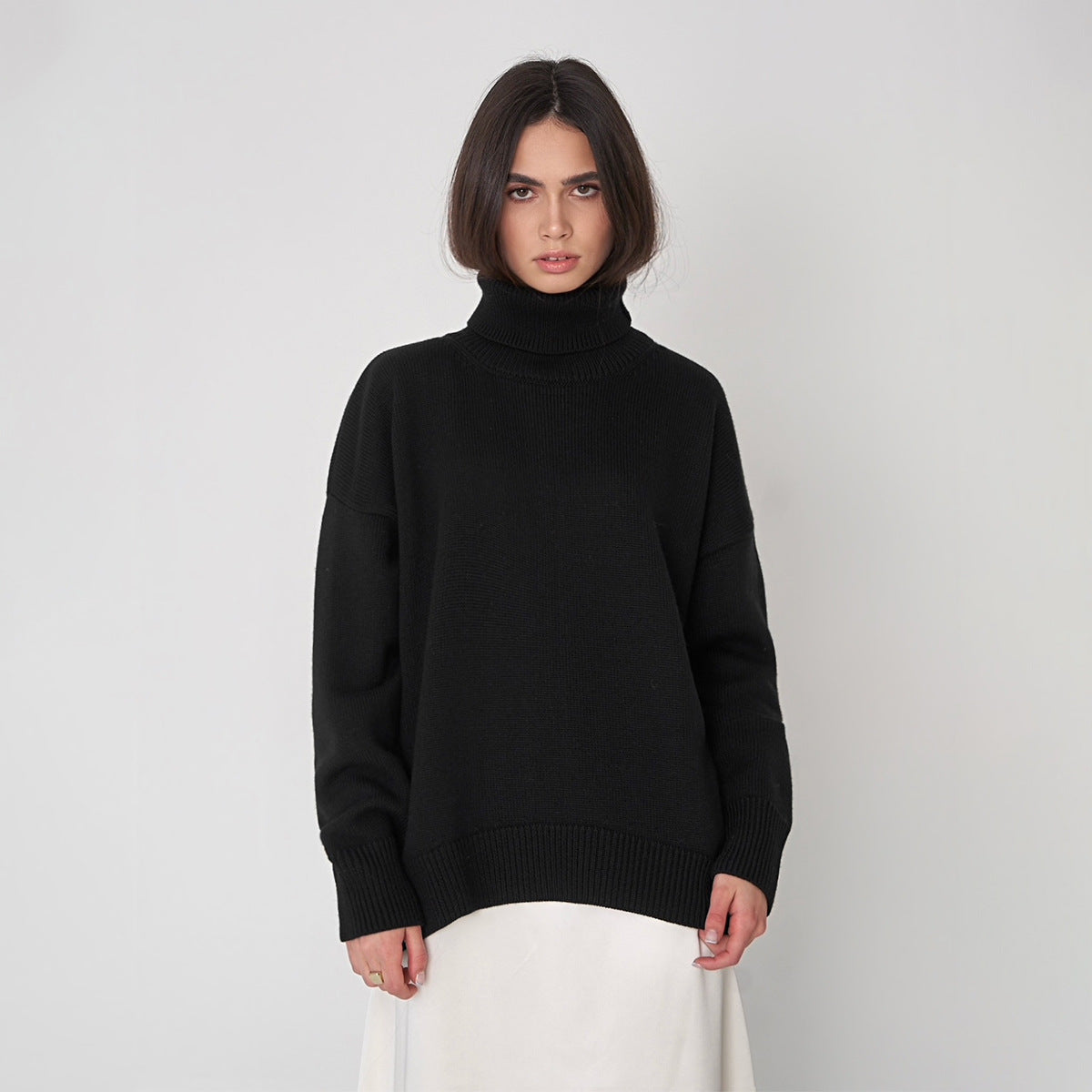 Cross-Border Pure Color Turtleneck Knitwear 2025 European And American Autumn And Winter Loose Knitwear Ins Amazon Pullover Knitwear For Women