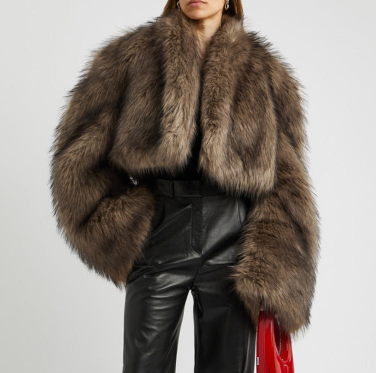 Veste Femme en Fausse Fourrure Courte