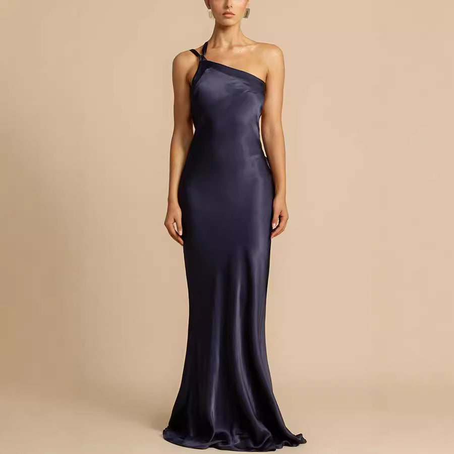 Cross-border 2024 European And American Spring And Summer New Party Crossbody Slim Fit Dress INS Casual Fashion Satin Dress