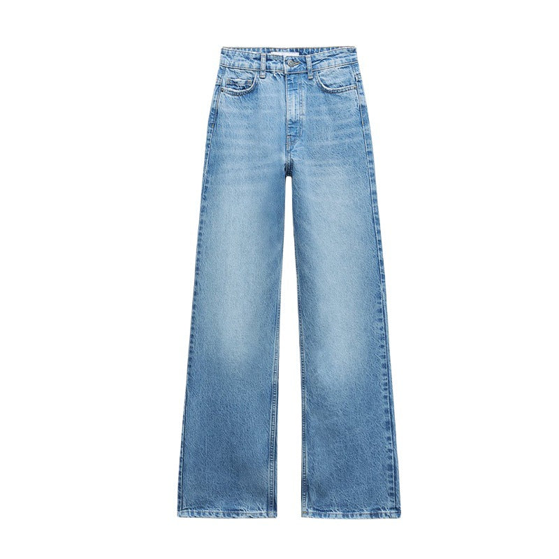 ZA Autumn New Women's All-match Slim-fit Loose Wide-leg Trousers High Waist Straight Jeans 6147177