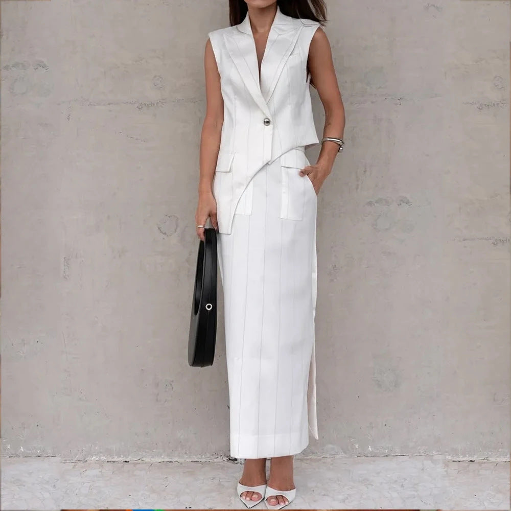 2025 New European And American Amazon Cross-border Foreign Trade Women's Sleeveless Irregular Vest Top Split Dress Suit