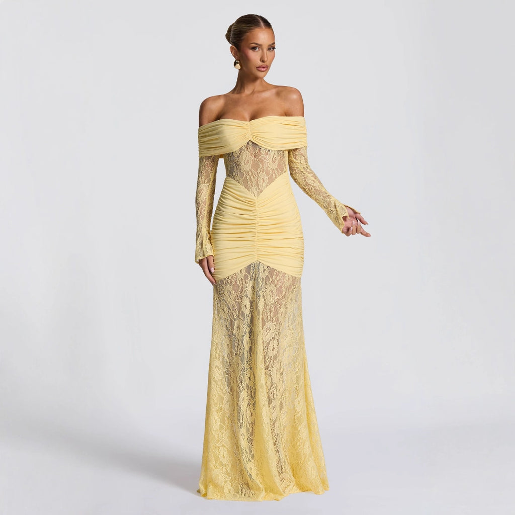 European And American Foreign Trade Summer Temperament Halter Neck Lace Long Dress Fashionable Sexy Sleeveless Backless Slim Dress For Women