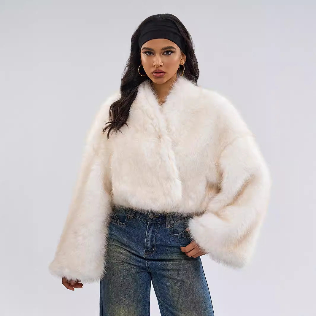 Cross-border Foreign Trade Imitation Mink Fur Short Coat Women's Retro Niche Autumn And Winter Design Sense Two-wear Plush Jacket Wholesale