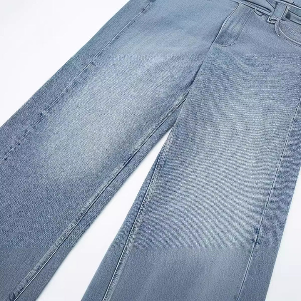 ZR Foreign Trade Wholesale European And American Style Women's Clothing French Versatile Wide Leg Mid Waist Long Jeans 8727 220 406
