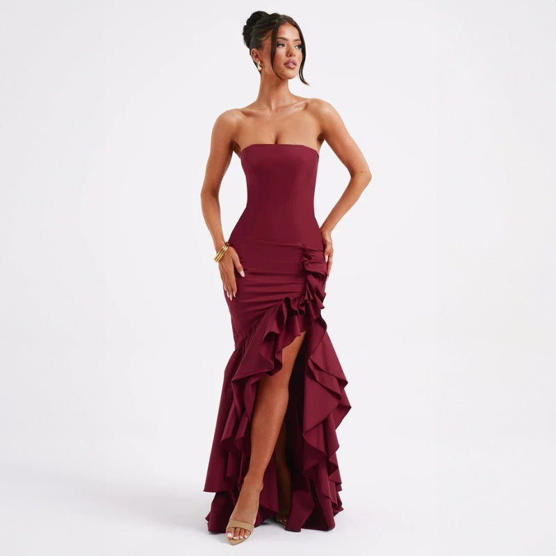 Robe longue asymétrique à épaules dénudées