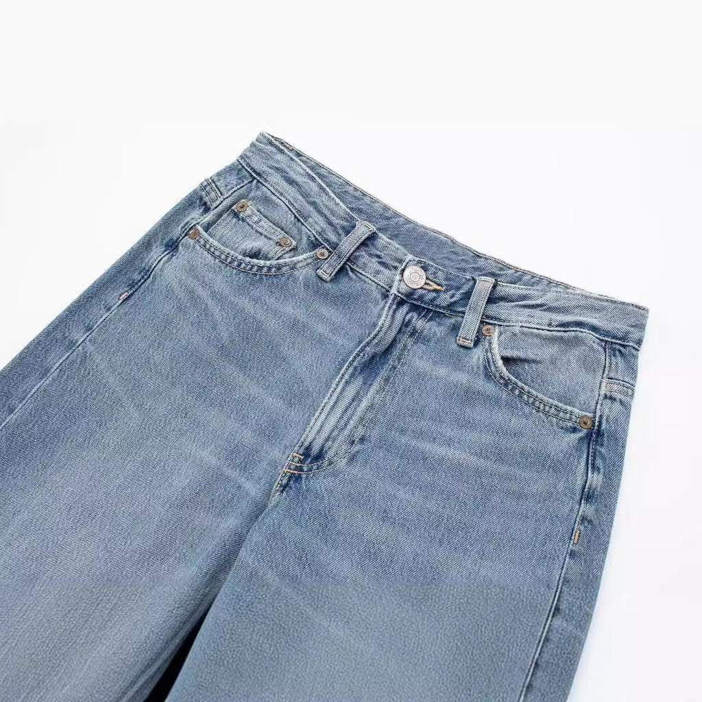 ZR Foreign Trade Wholesale European And American Style Women's Clothing French Versatile Wide Leg Mid Waist Long Jeans 8727 220 406