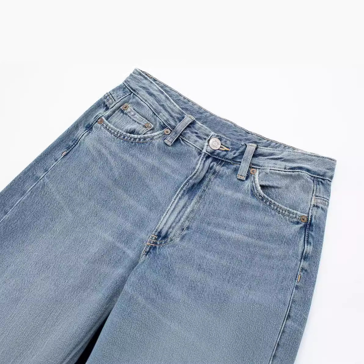 ZR Foreign Trade Wholesale European And American Style Women's Clothing French Versatile Wide Leg Mid Waist Long Jeans 8727 220 406