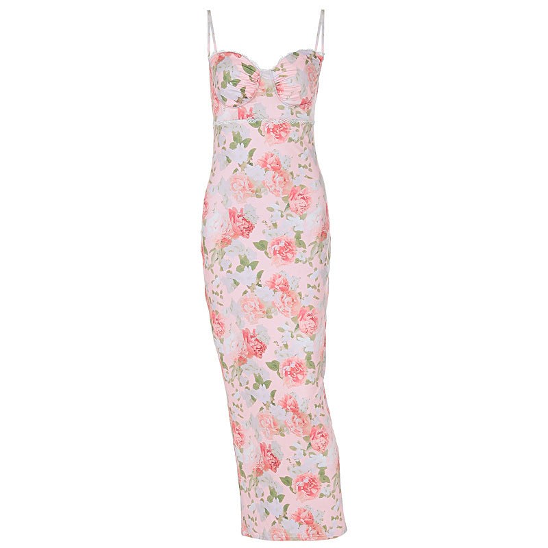 2024 Europe And The United States Cross-border Summer New Slim Sexy Printed Split Leisure Style Dress Foreign Trade Wholesale Women's Clothing