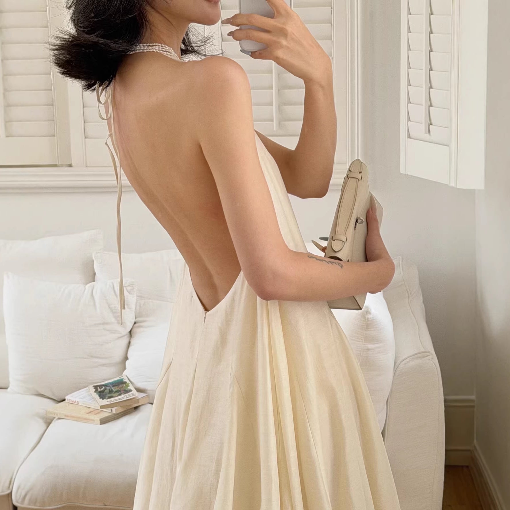 Zhao San Guan/26 Early Spring New Holiday Style Floral Bud-Style Fake Two-Piece Backless Strap Dress