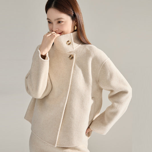 25 Autumn/Winter New Style Stand Collar Short Cashmere Tencel Double-Sided Wool Suit Top 22602 Skirt 22603