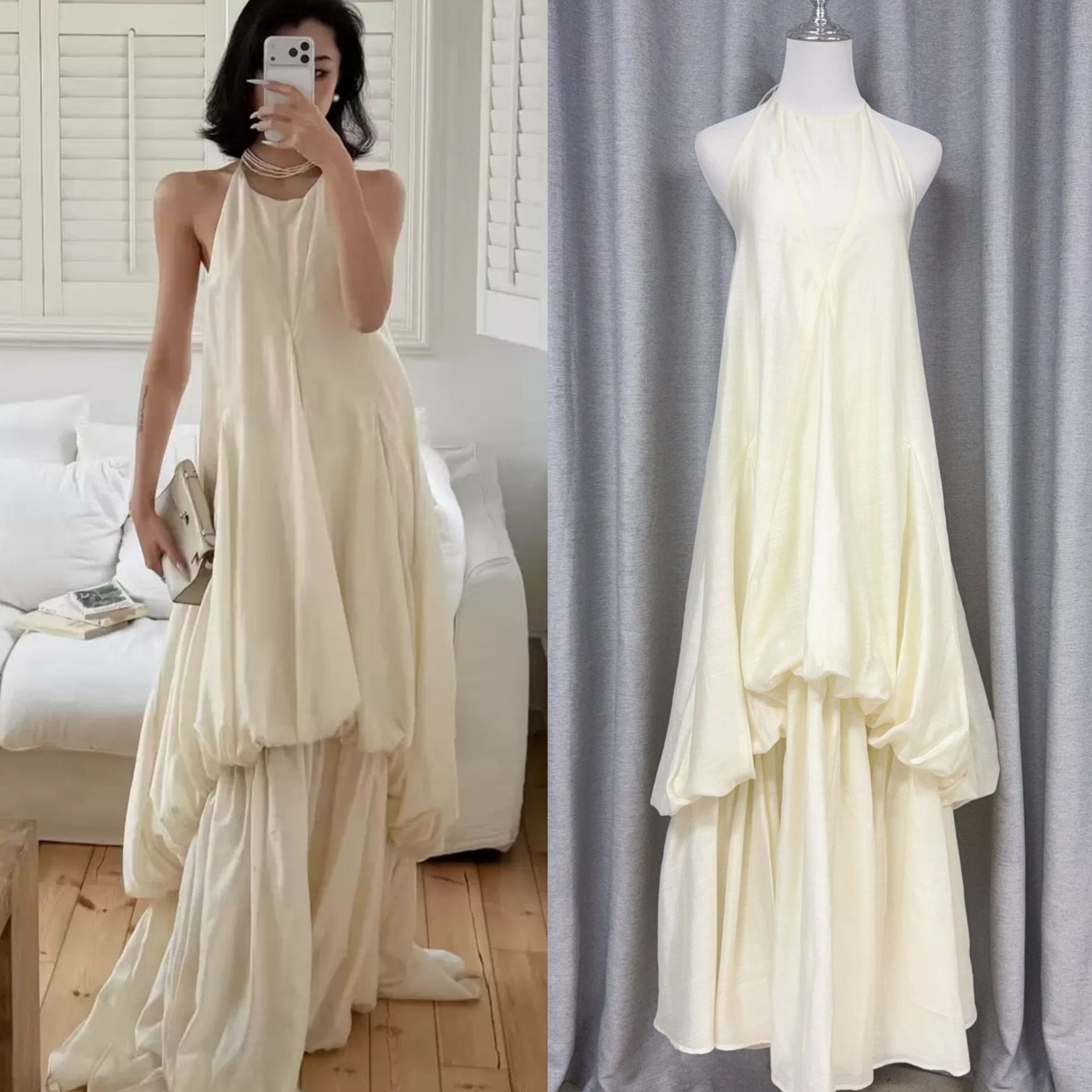 Zhao San Guan/26 Early Spring New Holiday Style Floral Bud-Style Fake Two-Piece Backless Strap Dress