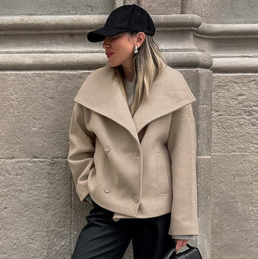 European And American Autumn And Winter New Woolen Lapel Loose Casual Coat 2024 Fashion Cross-border Wholesale Temperament Coat Women's Clothing