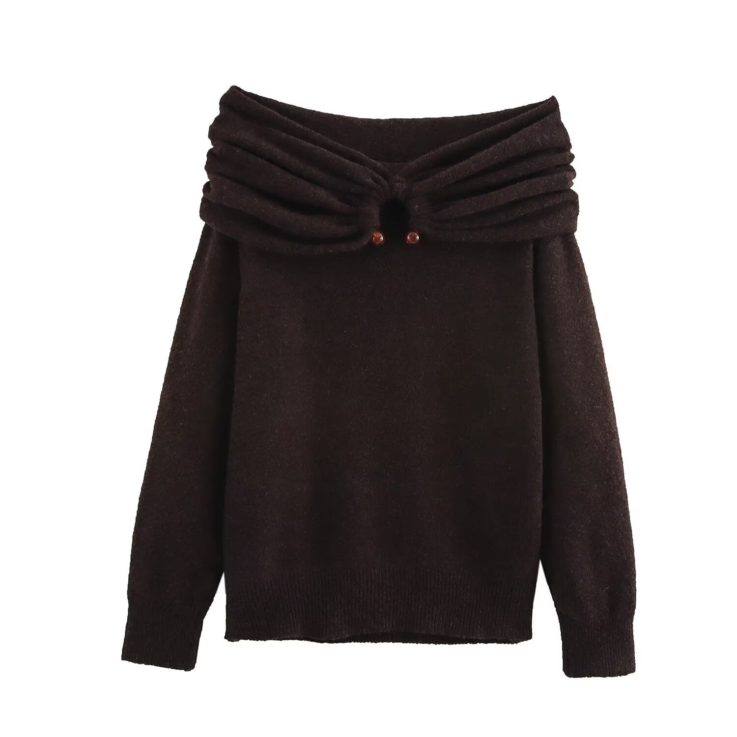 ZR Women's Wear European And American Style 2025 Spring New Design Fashion Curl Neck Straight Collar Open Shoulder Knitwear YY
