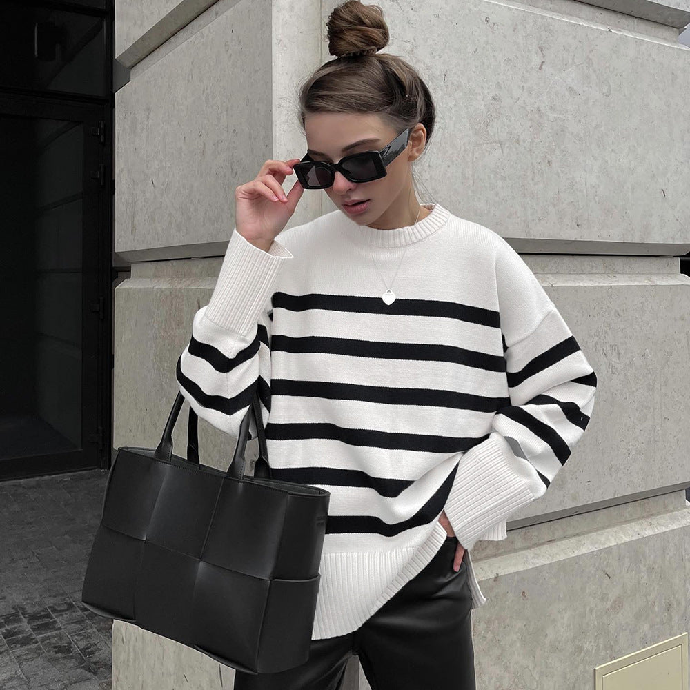 Amazon Cross-border Source AliExpress Ebay Wish European And American Loose Striped Sweater