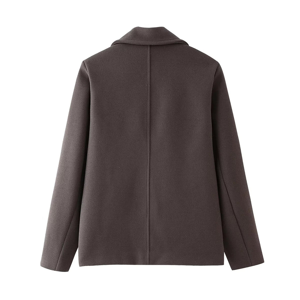 Cross-Border European And American Clothing Aliexpress Popular Solid Double-Breasted Wool Lapel Long-Sleeved Short Jacket
