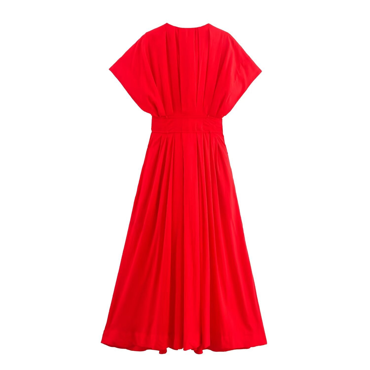 Robe midi plissée à col en V
