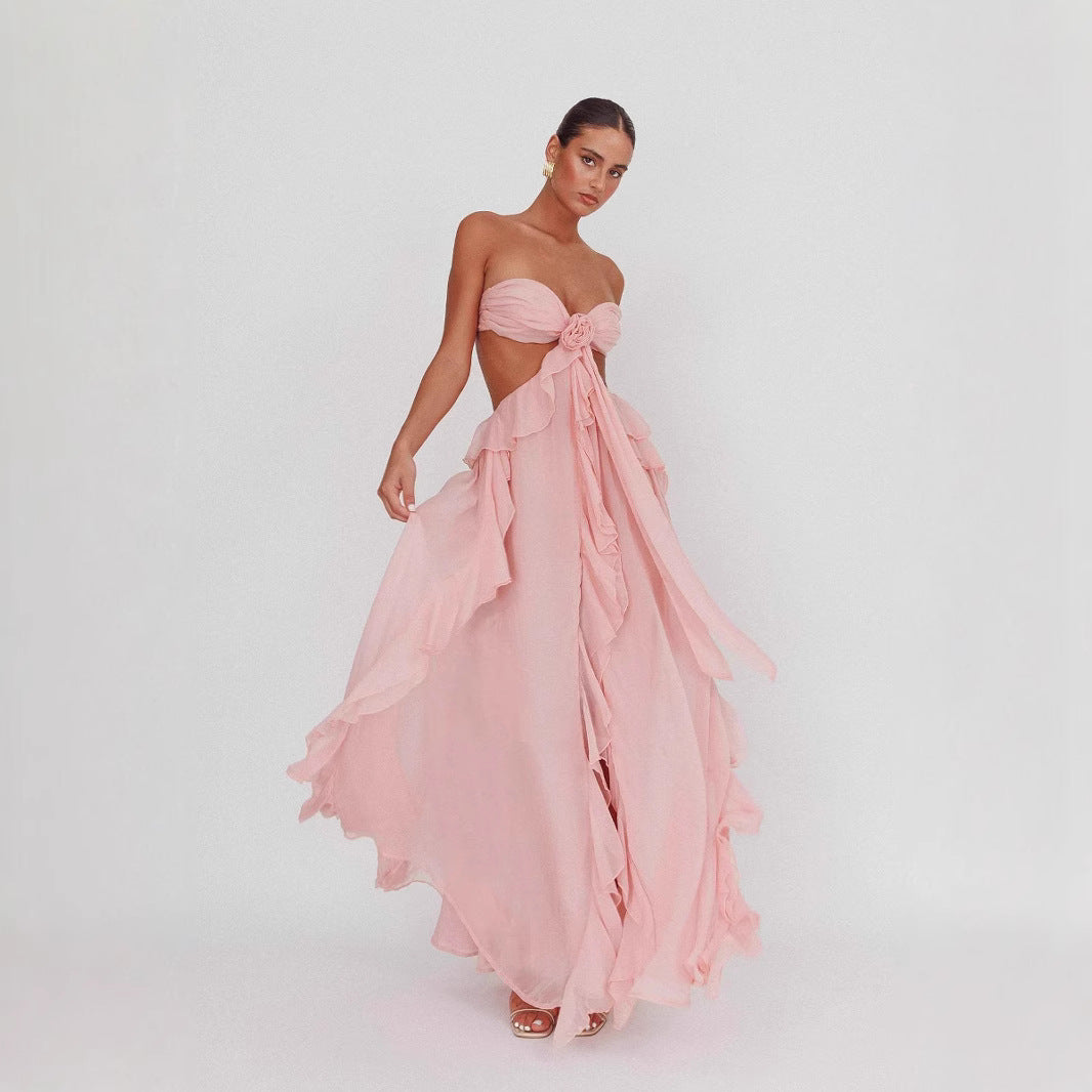 2025 Spring And Summer Cross-border Foreign Trade New Sexy Strapless Backless Ruffled Dress