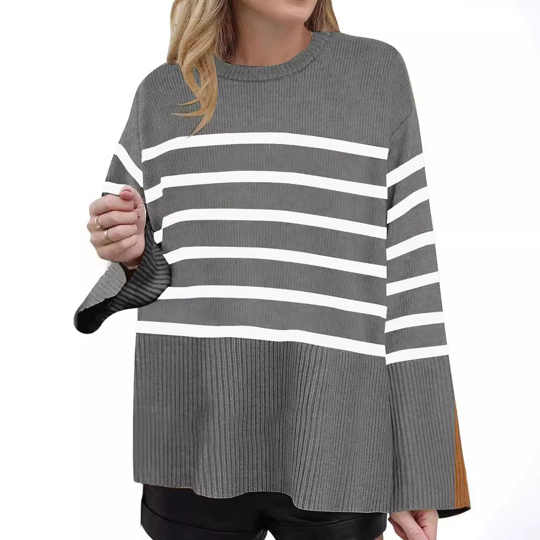 Amazon Cross-border Source AliExpress Ebay Wish European And American Loose Striped Sweater