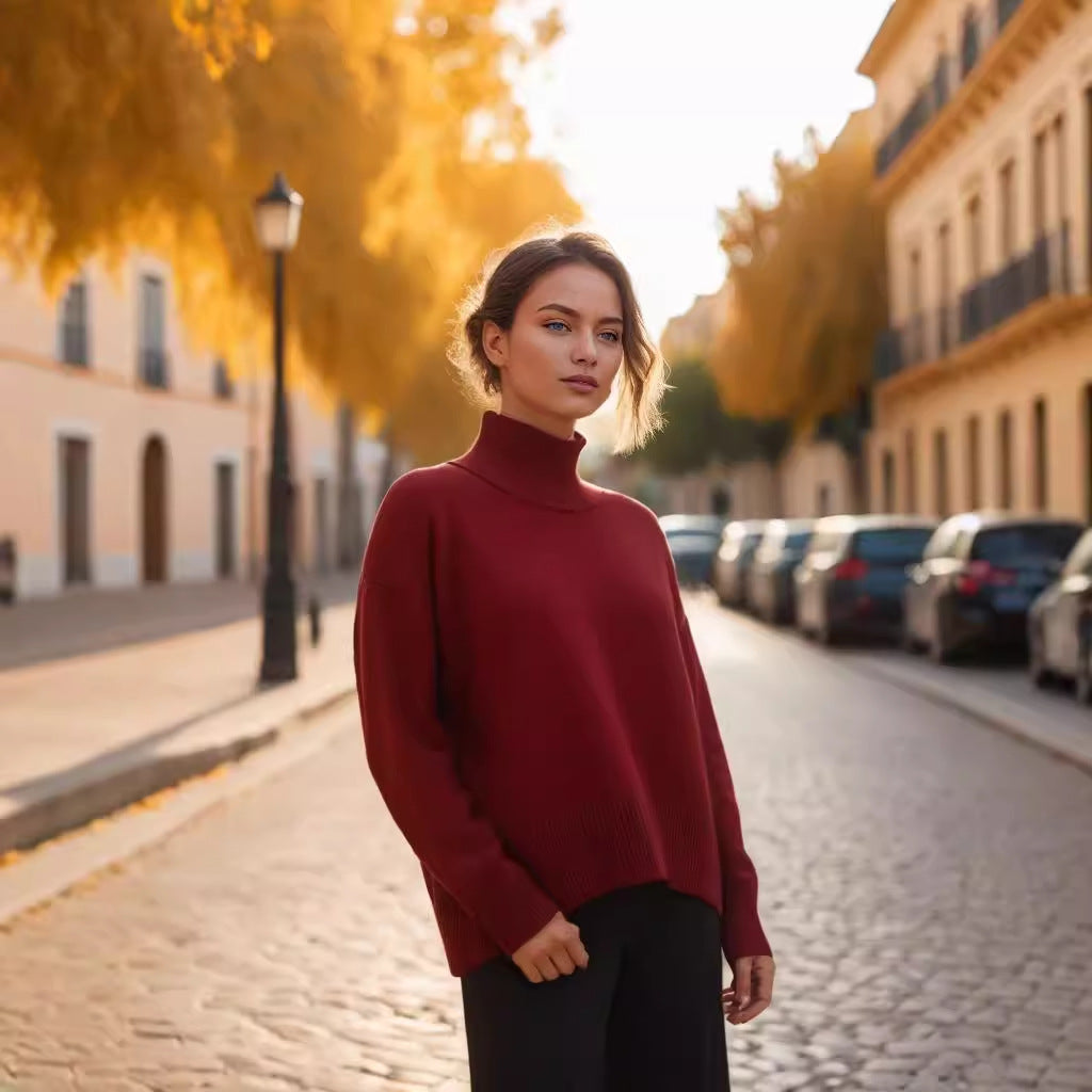 050 European And American Autumn And Winter Women's New Amazon Sweater Loose Turtleneck Russian Cross-Border Sweater