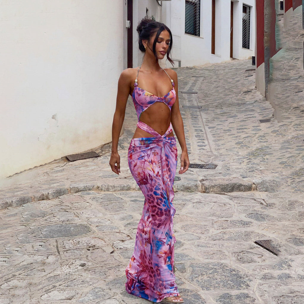 2025 New Bikini European And American Sexy Gini Print Cross-border Split Women's Swimwear Swimwear Women's Long Skirt