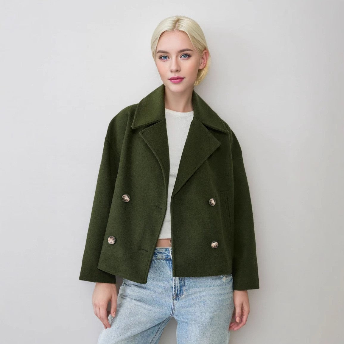 Autumn 2025 New Women's Woolen Coat European And American-style Fashion Simple All-match Double-breasted Women's Woolen Coat