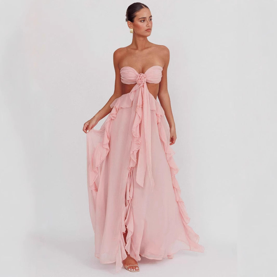 2025 Spring And Summer Cross-border Foreign Trade New Sexy Strapless Backless Ruffled Dress