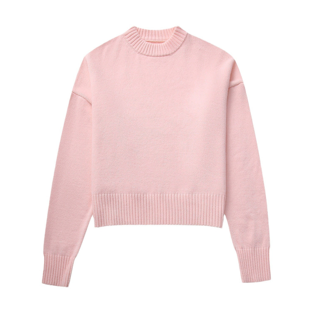 European And American Style Cross-border Independent Station Loose Version 2023 Winter New Pink Sweet Round Neck Casual Pullover Sweater