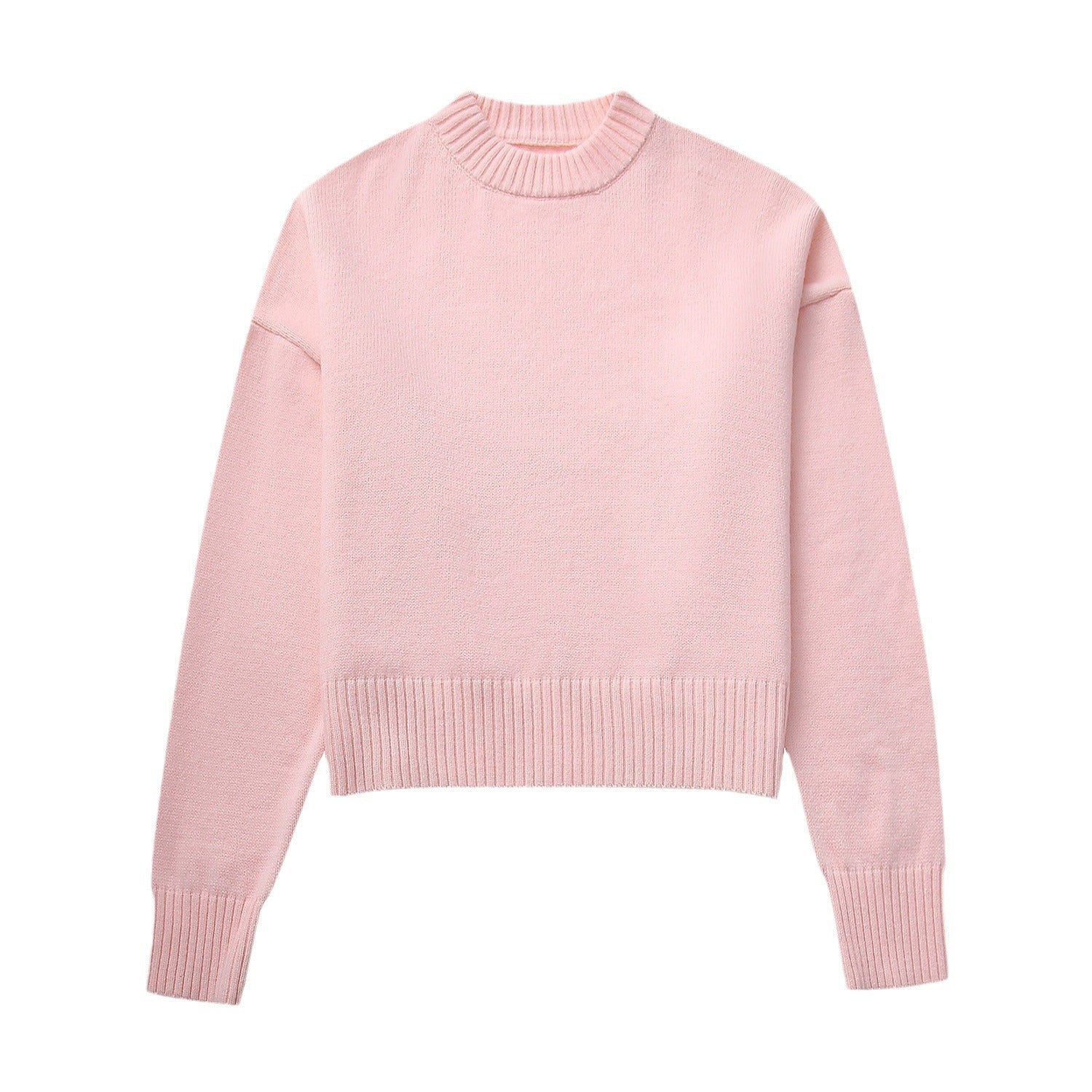 European And American Style Cross-border Independent Station Loose Version 2023 Winter New Pink Sweet Round Neck Casual Pullover Sweater