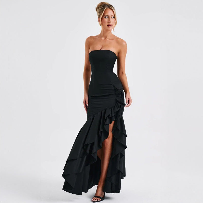 Robe longue asymétrique à épaules dénudées