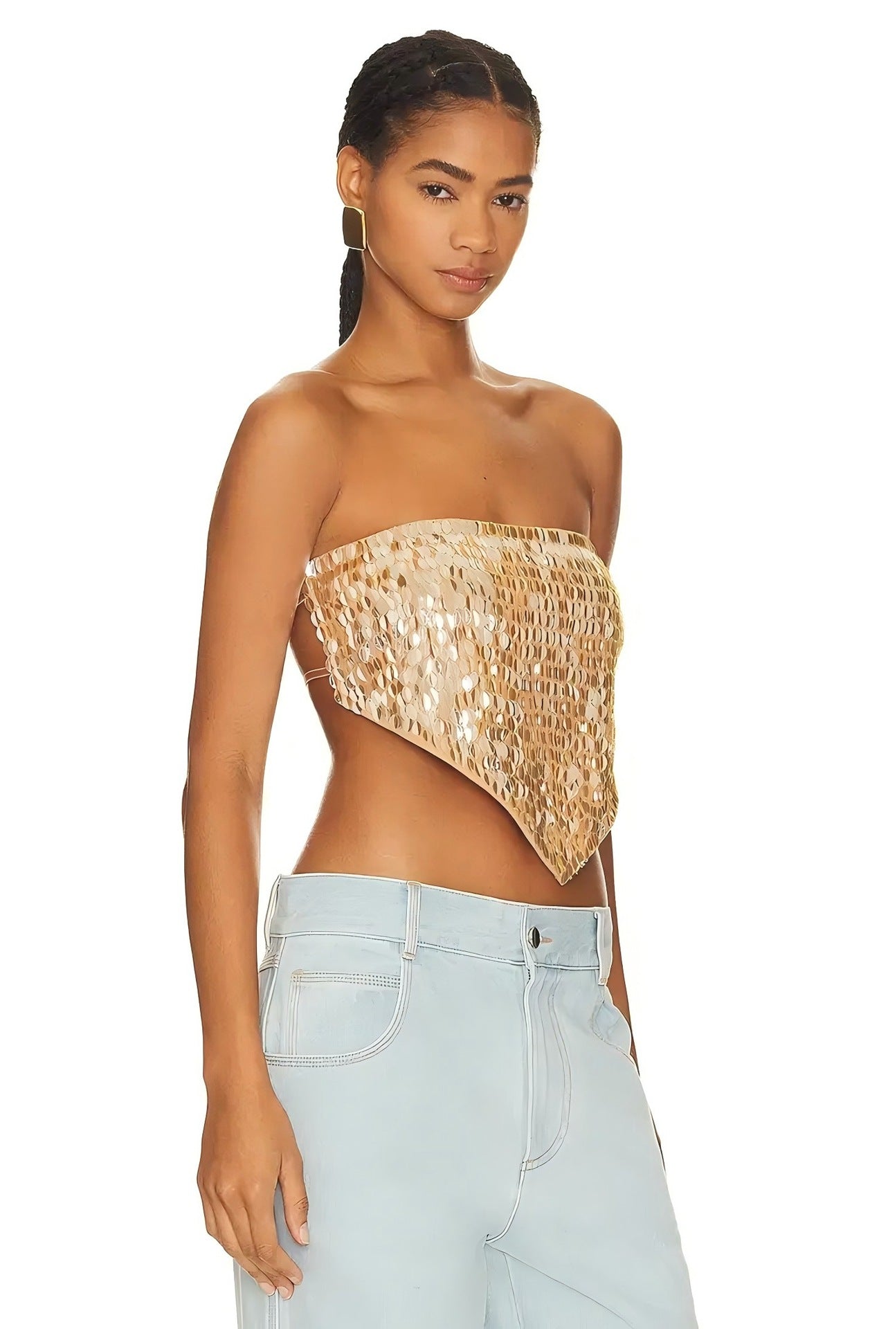 Top bustier doré à sequins