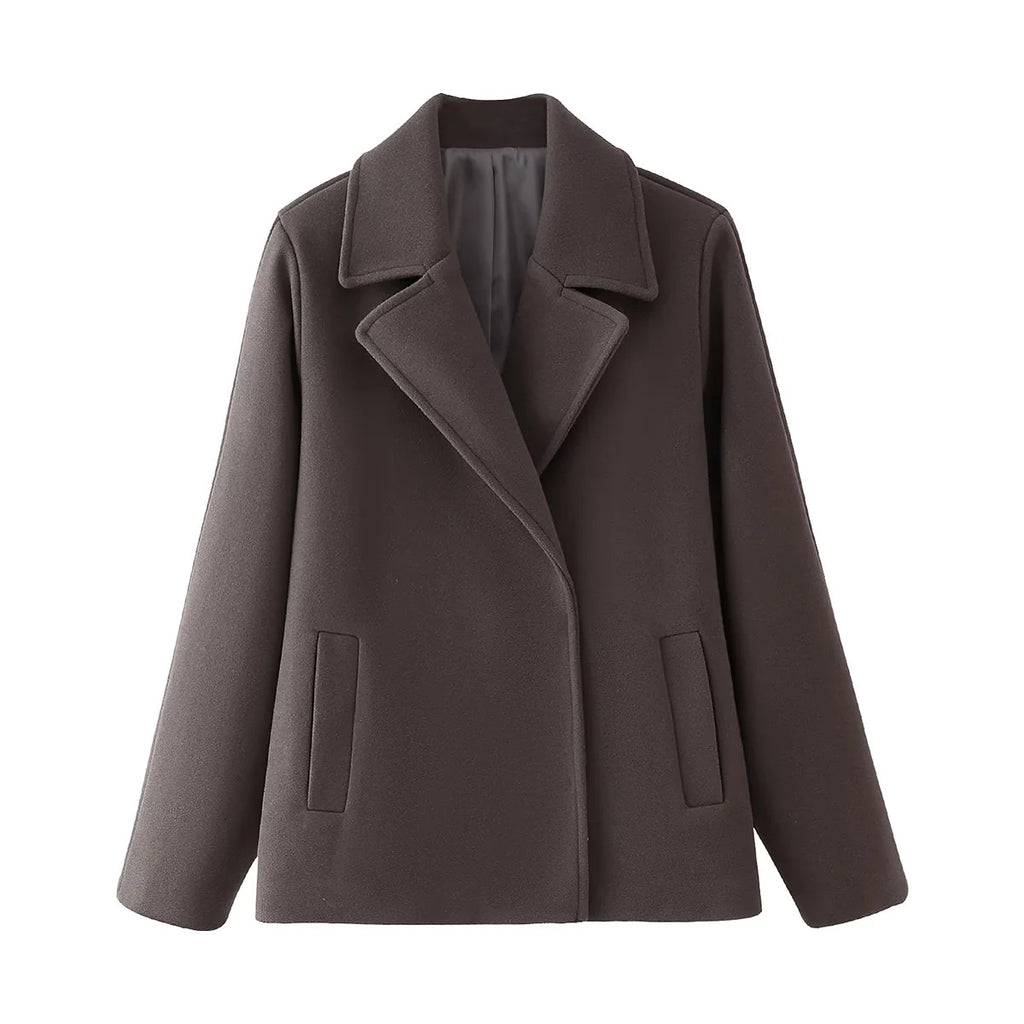 Cross-Border European And American Clothing Aliexpress Popular Solid Double-Breasted Wool Lapel Long-Sleeved Short Jacket