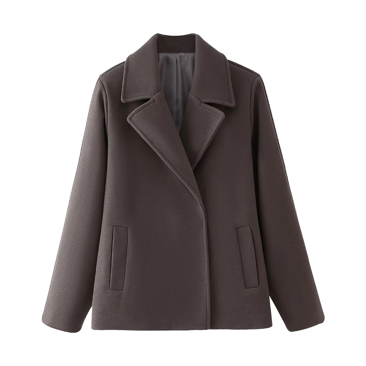 Cross-Border European And American Clothing Aliexpress Popular Solid Double-Breasted Wool Lapel Long-Sleeved Short Jacket